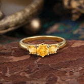 Round Cut 6 Prong Citrine Engagement Ring Classic Three Stone Bridal Ring
